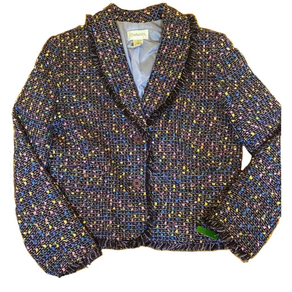 Chadwicks Womens Tweed Jacket Size 12P Multicolor Acrylic & Polyester Lined